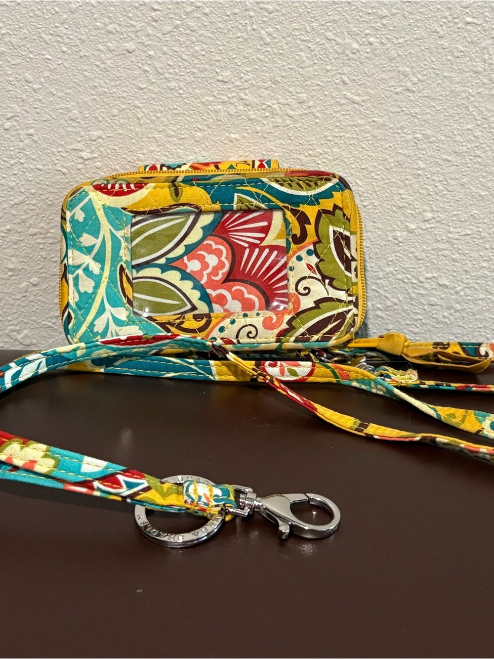 Vera Bradley Teal Yellow Red Floral Quilted Crossbody Wallet - Picture 1 of 2